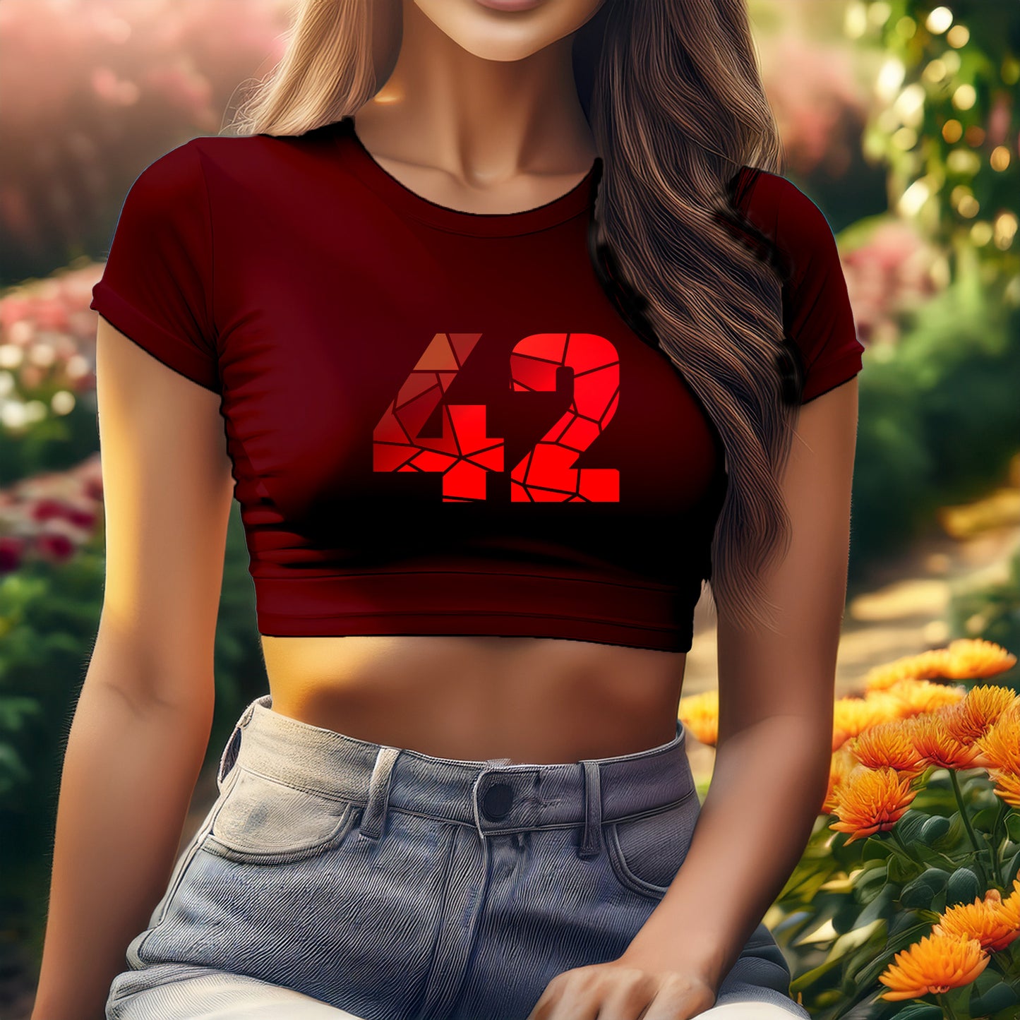 42 Number Women Crop Top (Maroon)