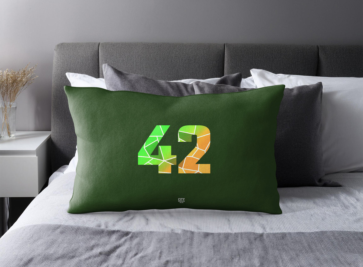 Print Deliver Plus 42 Number Pillow Case and Pillow Throw (Olive Green)