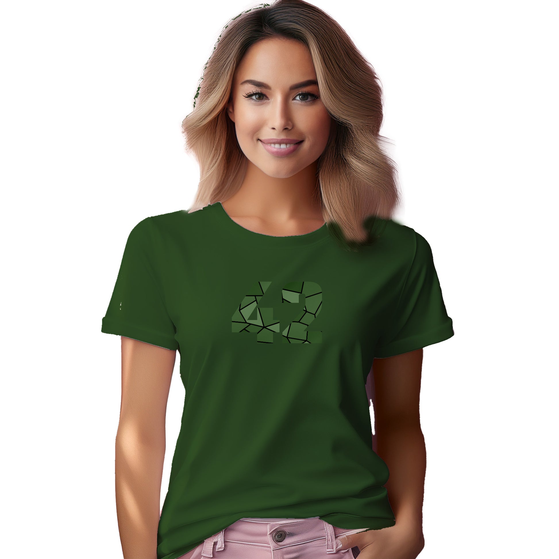 42 Number Women T-Shirt (Olive Green)