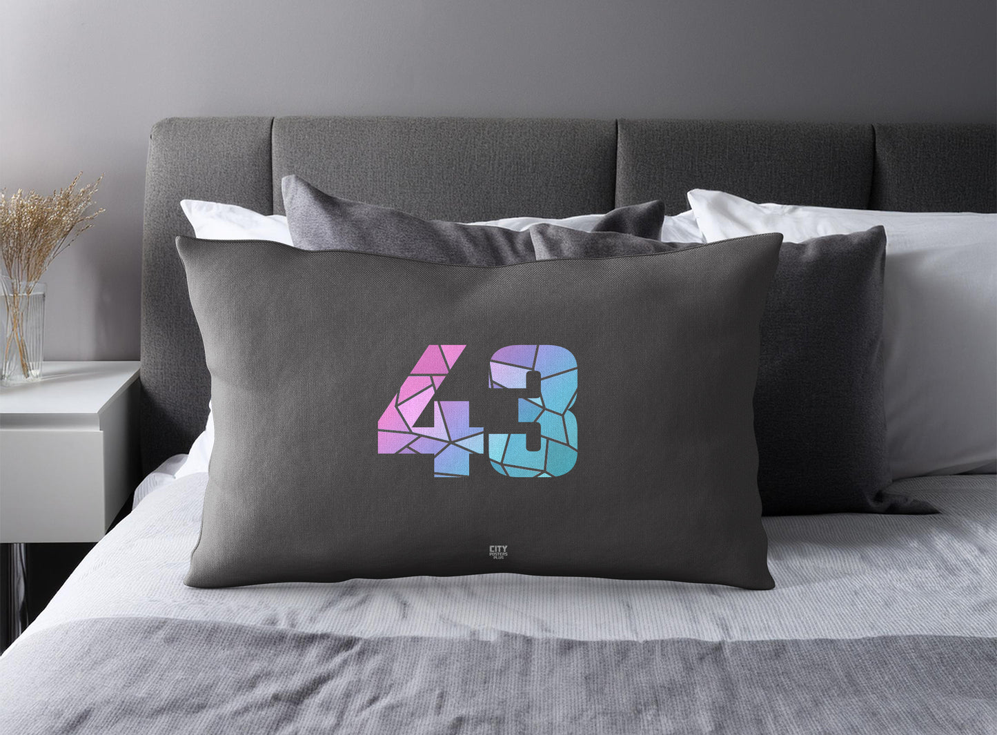 Print Deliver Plus 43 Number Pillow Case and Pillow Throw (Charcoal Grey)