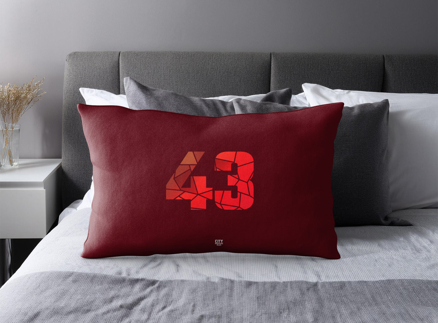 Print Deliver Plus 43 Number Pillow Case and Pillow Throw (Maroon)