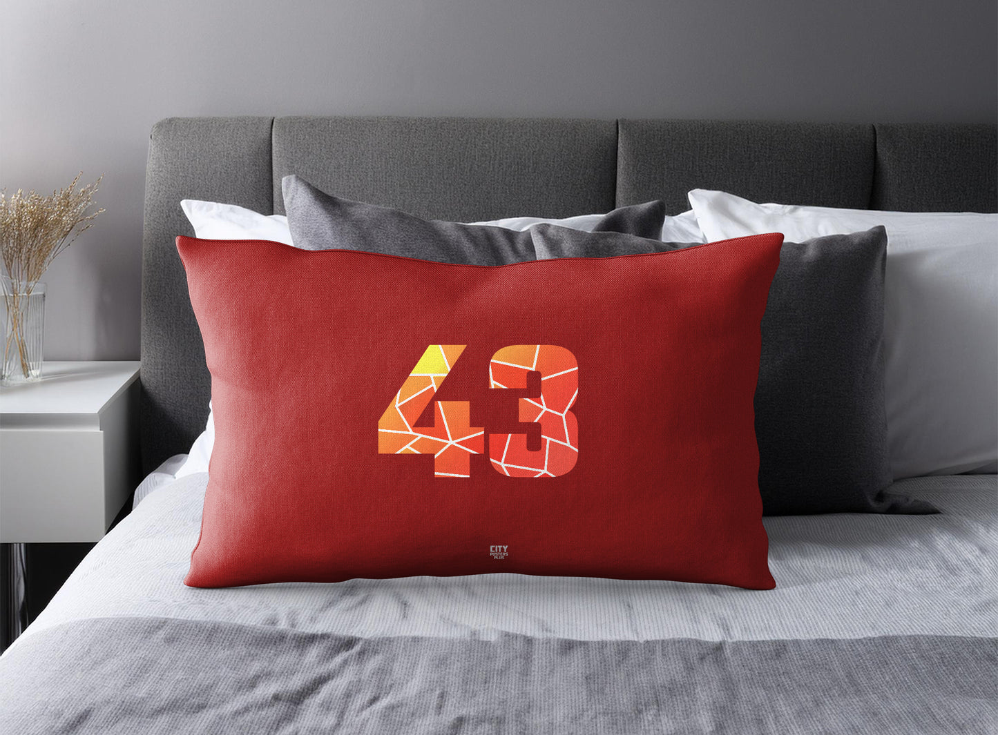 Print Deliver Plus 43 Number Pillow Case and Pillow Throw (Red)
