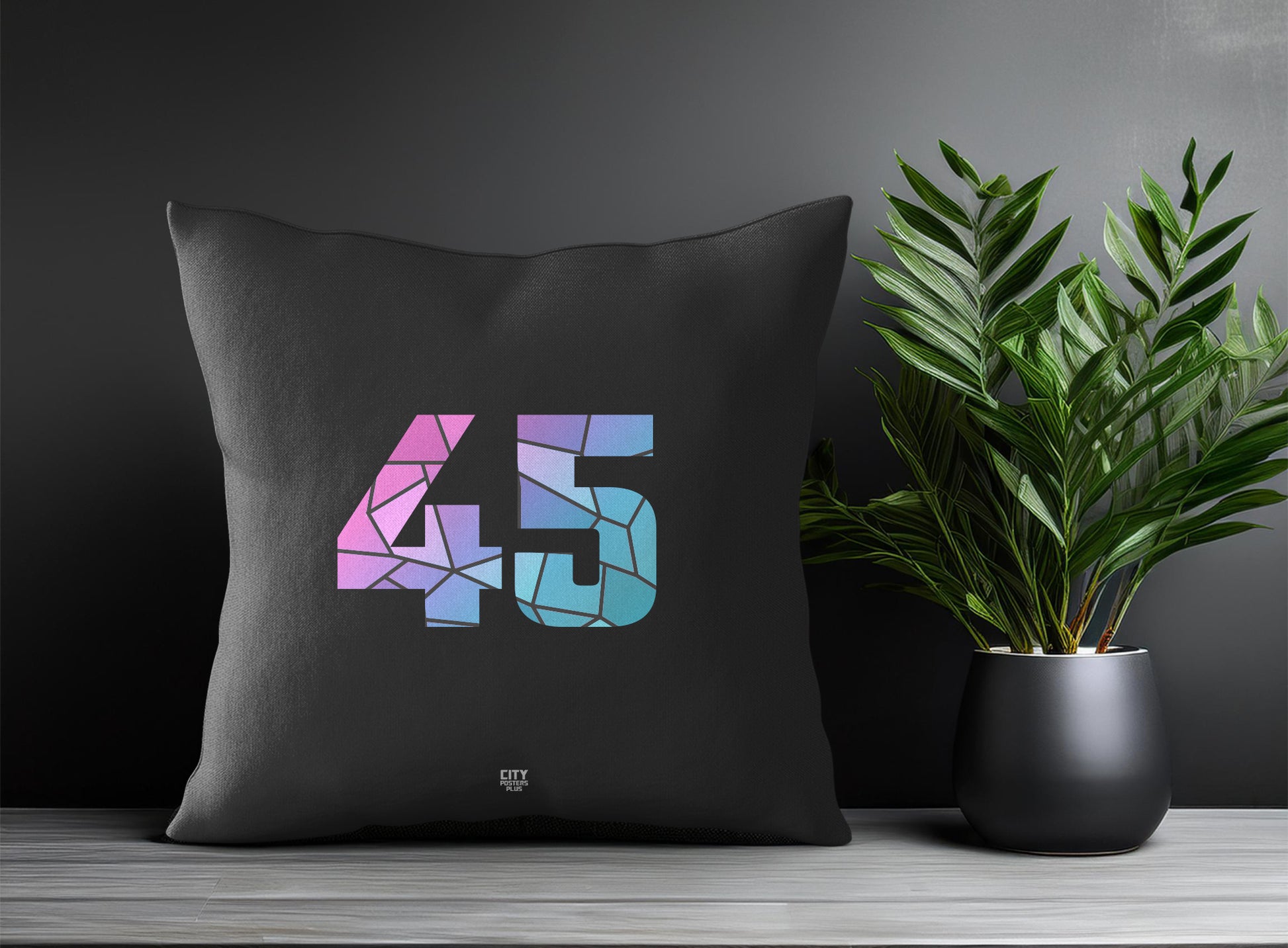 45 Number Pillow Case and Pillow Throw (Charcoal Grey)
