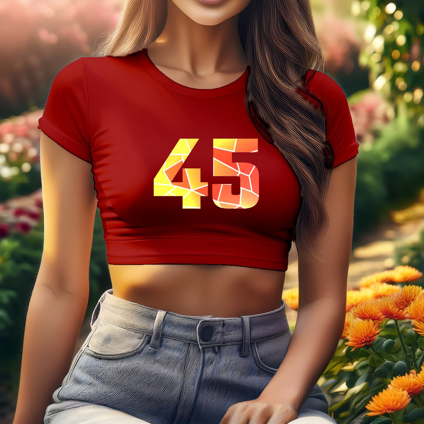 45 Number Women Crop Top (Red)