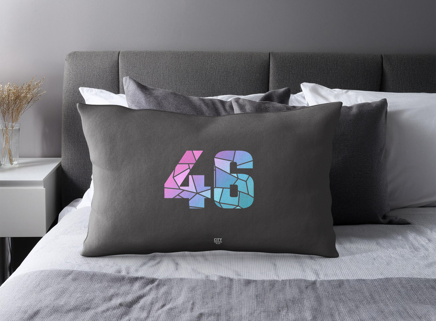 Print Deliver Plus 46 Number Pillow Case and Pillow Throw (Charcoal Grey)