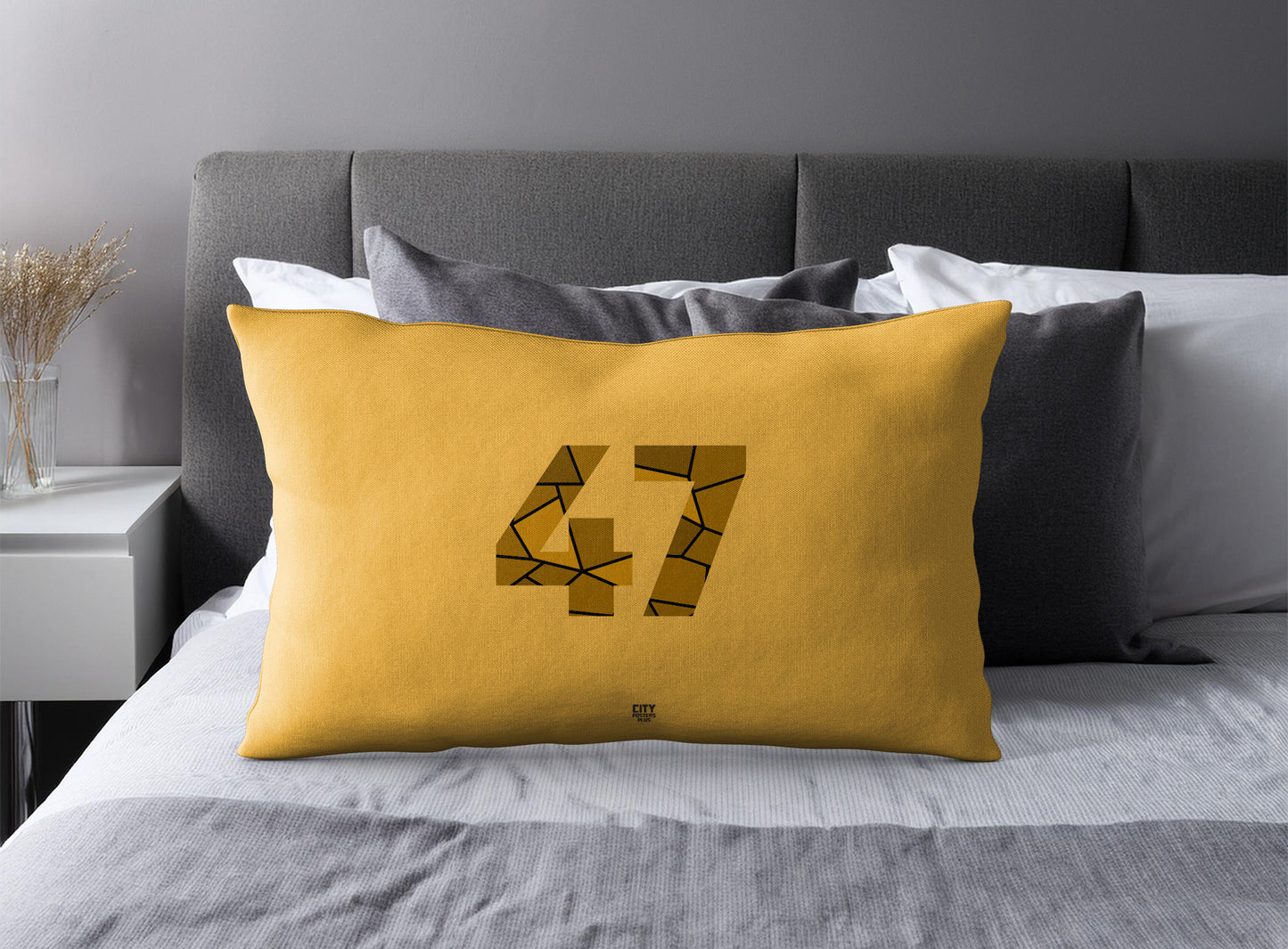 Print Deliver Plus 47 Number Pillow Case and Pillow Throw (Golden Yellow)