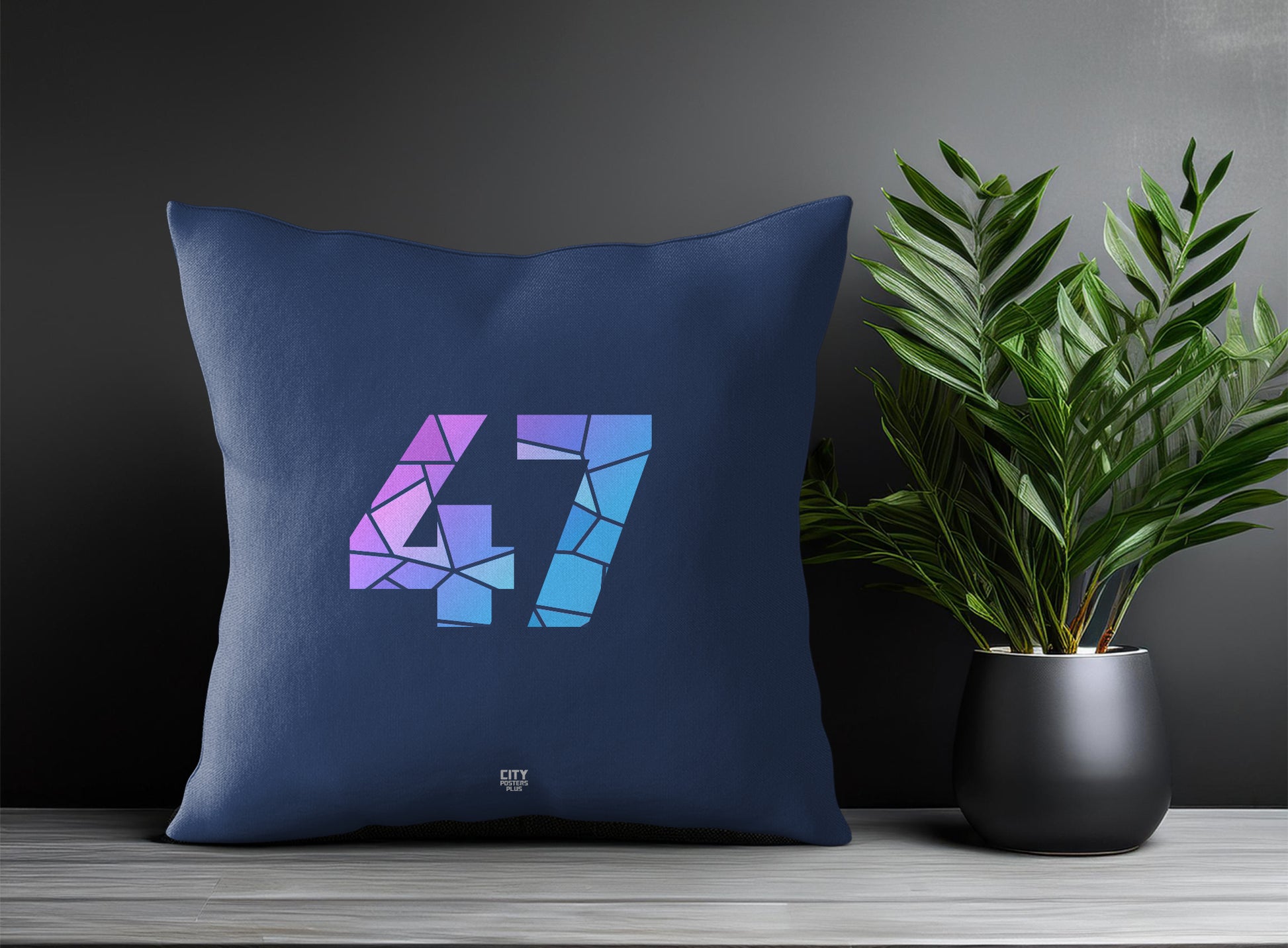 47 Number Pillow Case and Pillow Throw (Navy Blue)