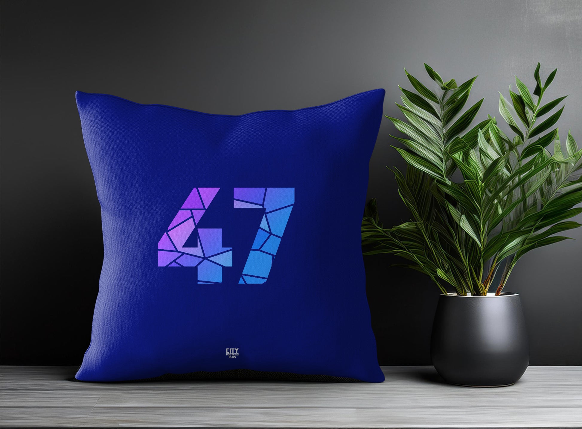 47 Number Pillow Case and Pillow Throw (Royal Blue)