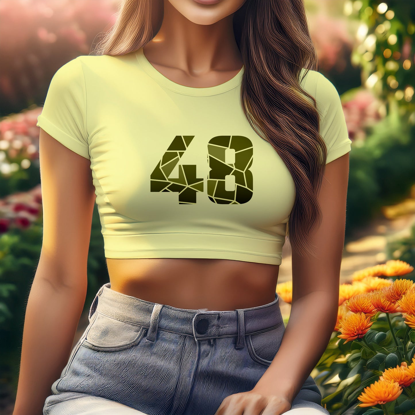 48 Number Women Crop Top (Butter Yellow)
