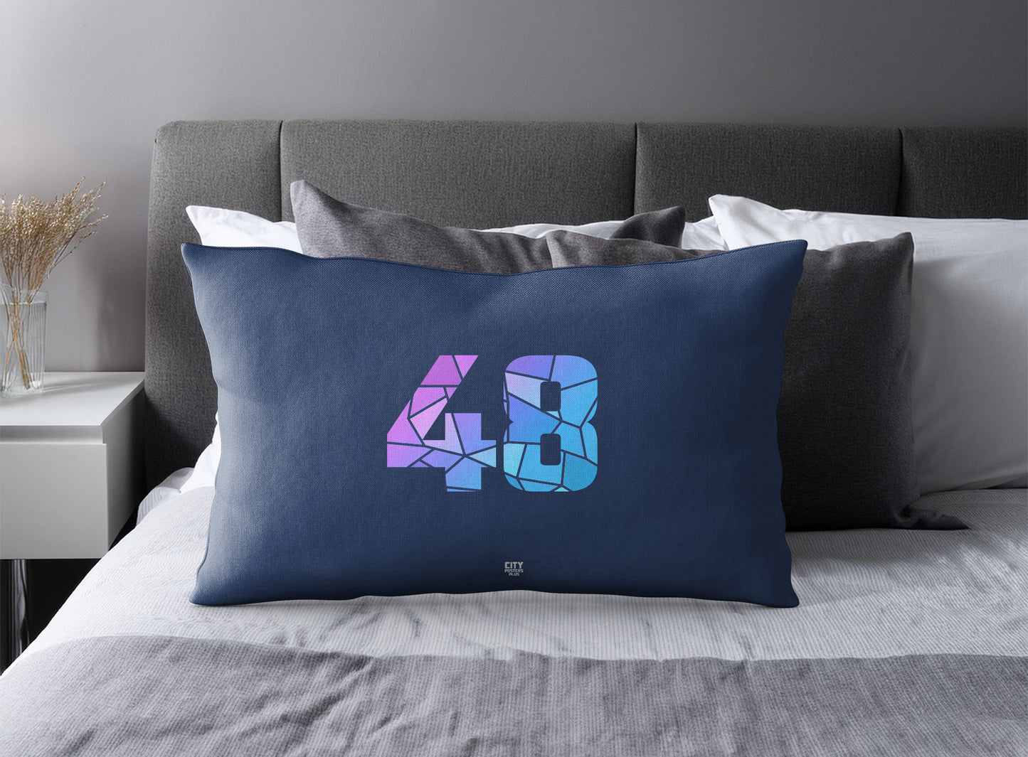 Print Deliver Plus 48 Number Pillow Case and Pillow Throw (Navy Blue)