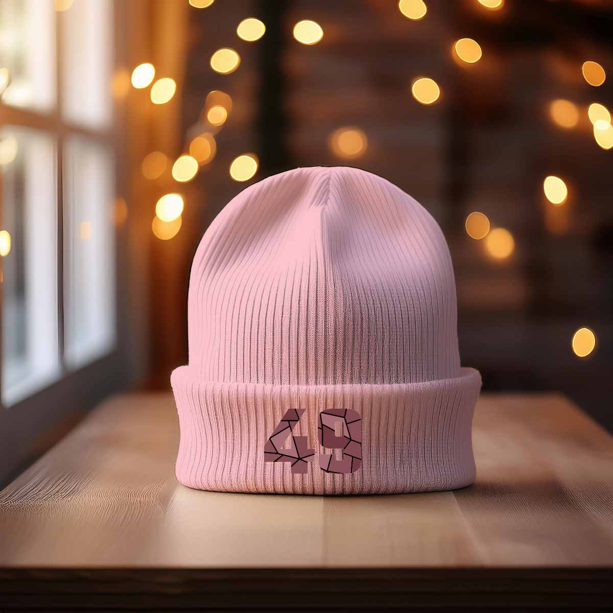 49 Number Cuffed Beanie (Baby Pink)