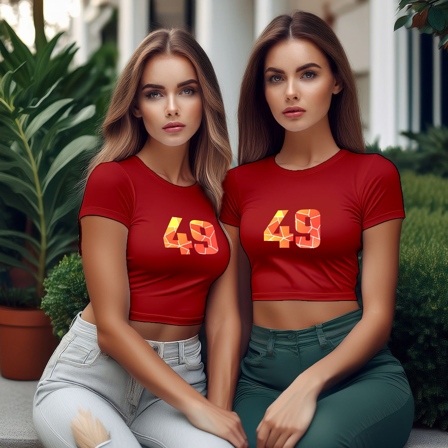 49 Number Women Crop Top (Red)