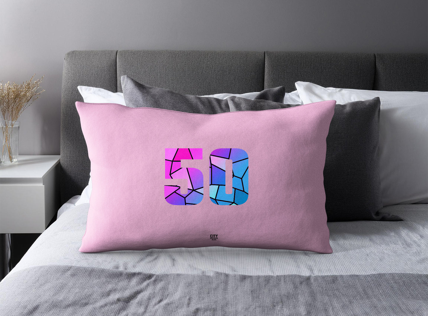 Print Deliver Plus 50 Number Pillow Case and Pillow Throw (Light Pink)
