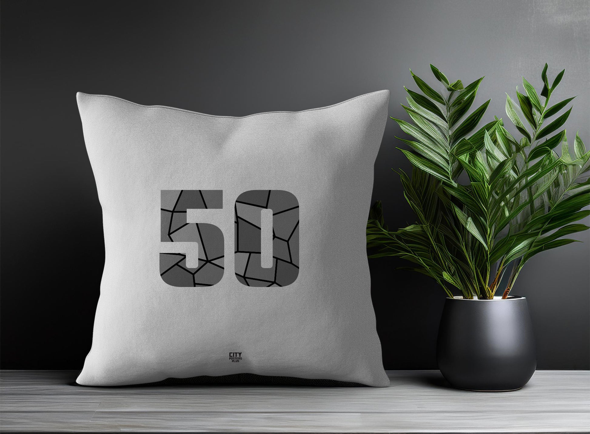 50 Number Pillow Case and Pillow Throw (Melange Grey)