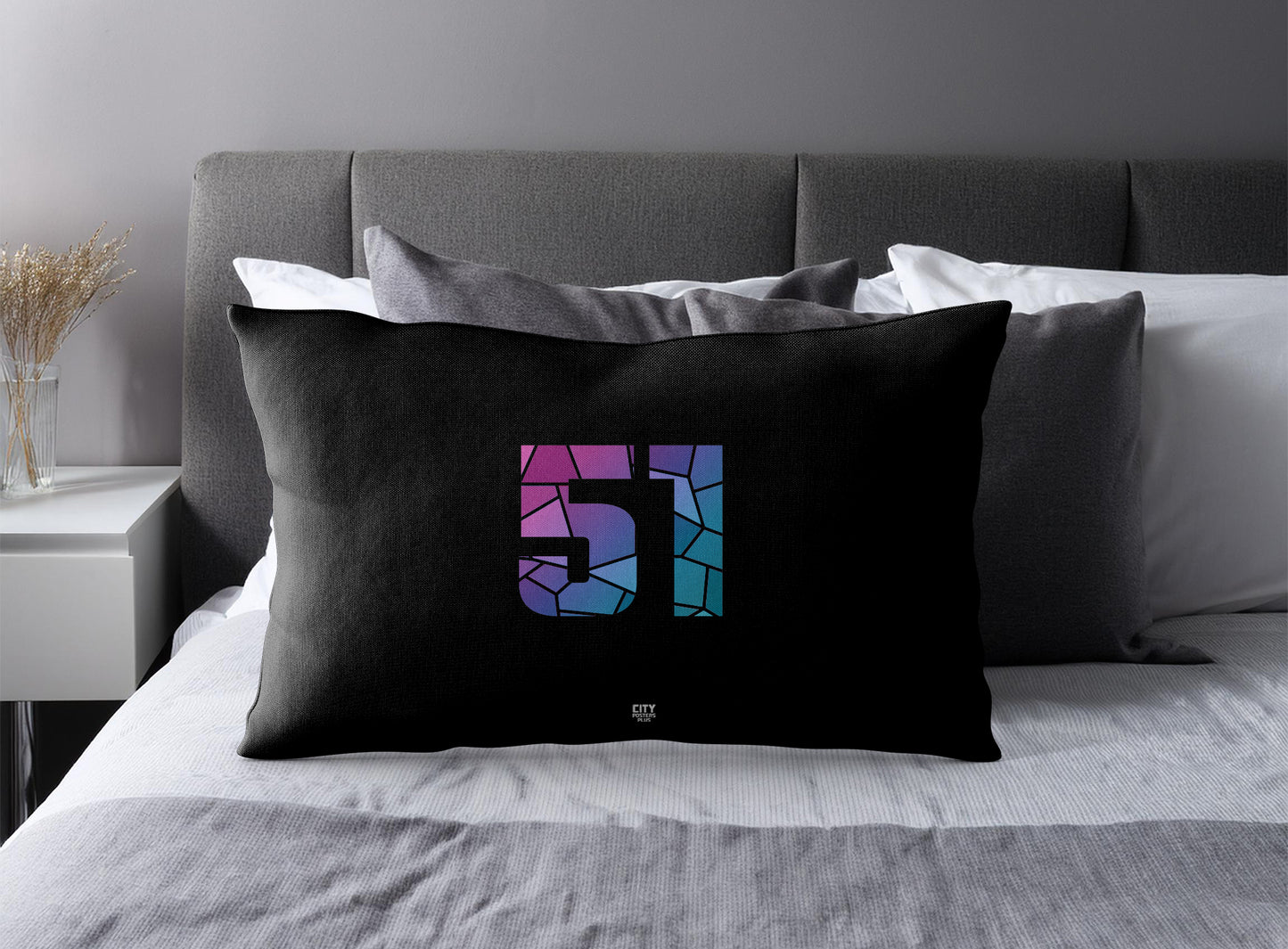 Print Deliver Plus 51 Number Pillow Case and Pillow Throw (Black)