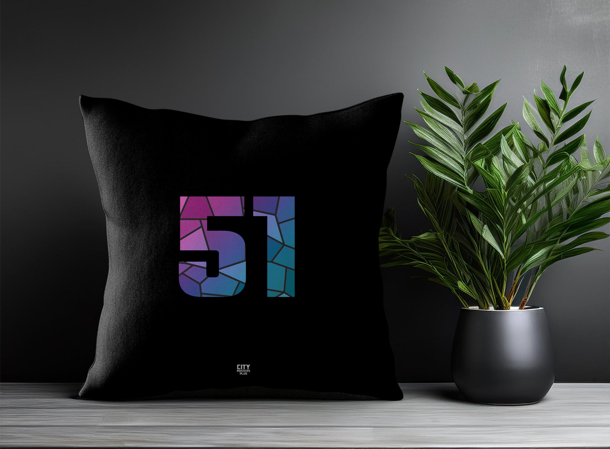 51 Number Pillow Case and Pillow Throw (Black)