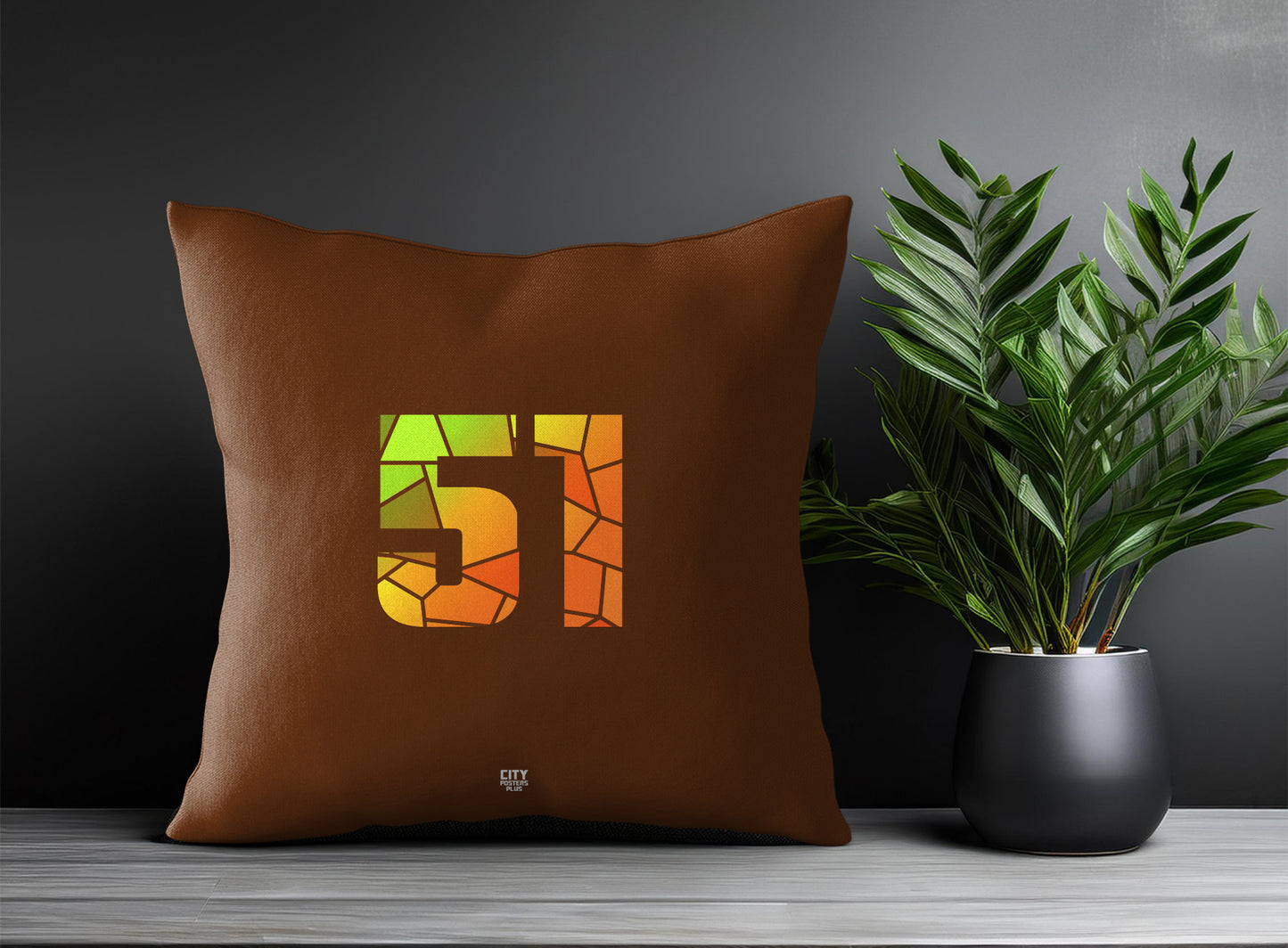 51 Number Pillow Case and Pillow Throw (Brown)