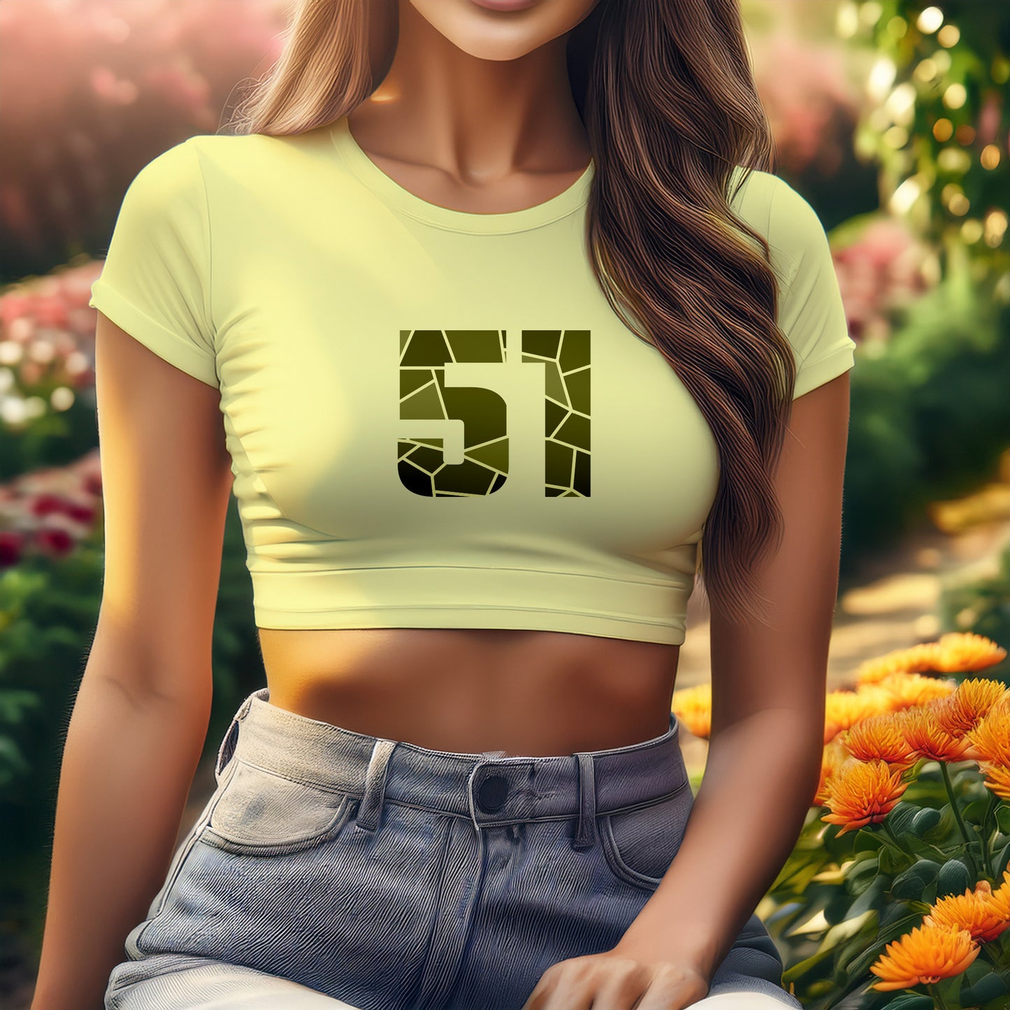51 Number Women Crop Top (Butter Yellow)