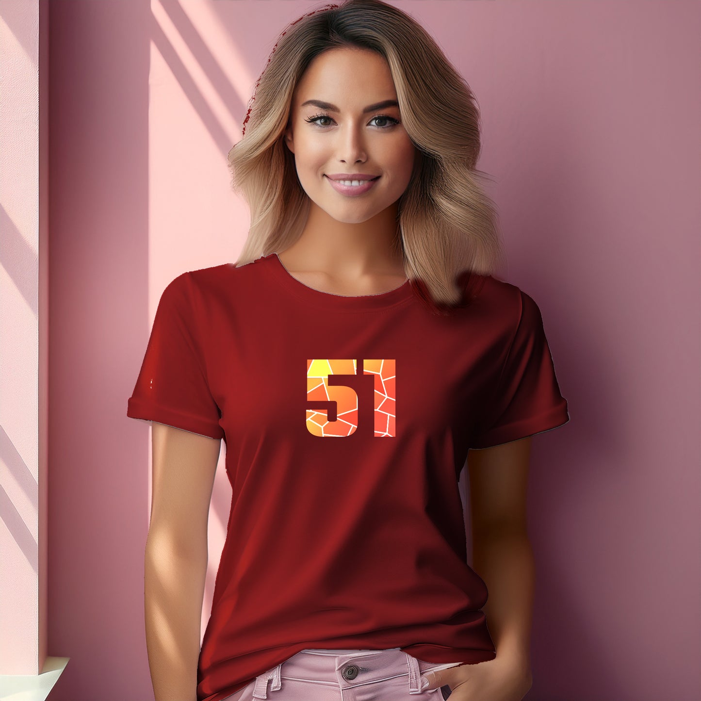 51 Number Women T-Shirt (Red)