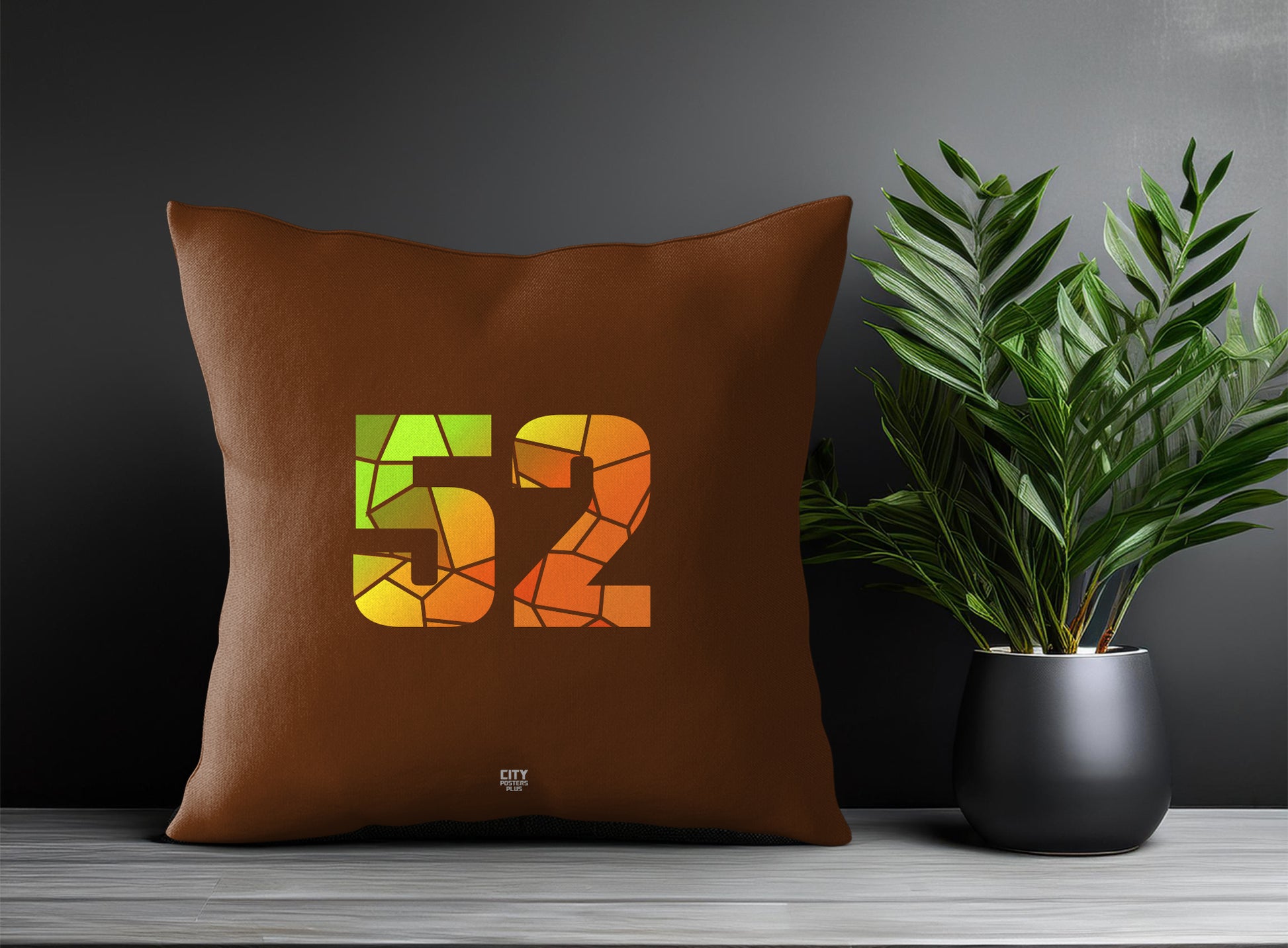 52 Number Pillow Case and Pillow Throw (Brown)