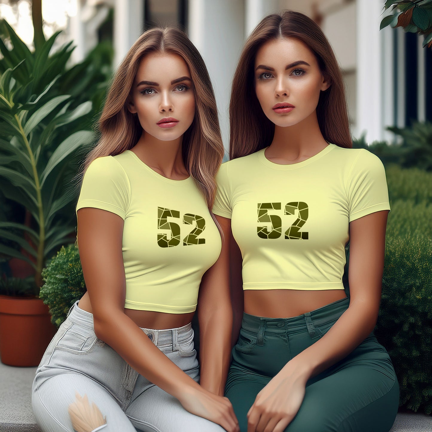 52 Number Women Crop Top (Butter Yellow)