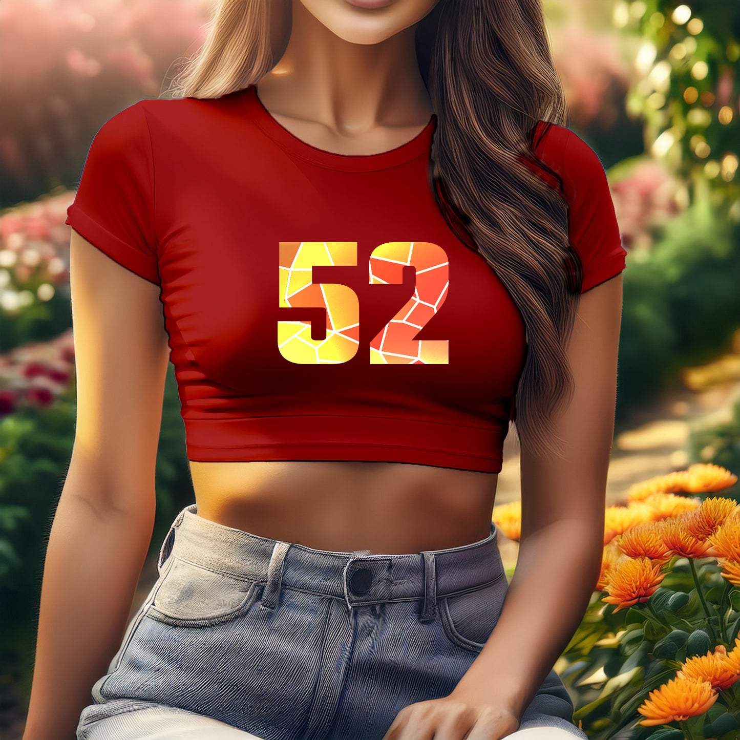 52 Number Women Crop Top (Red)