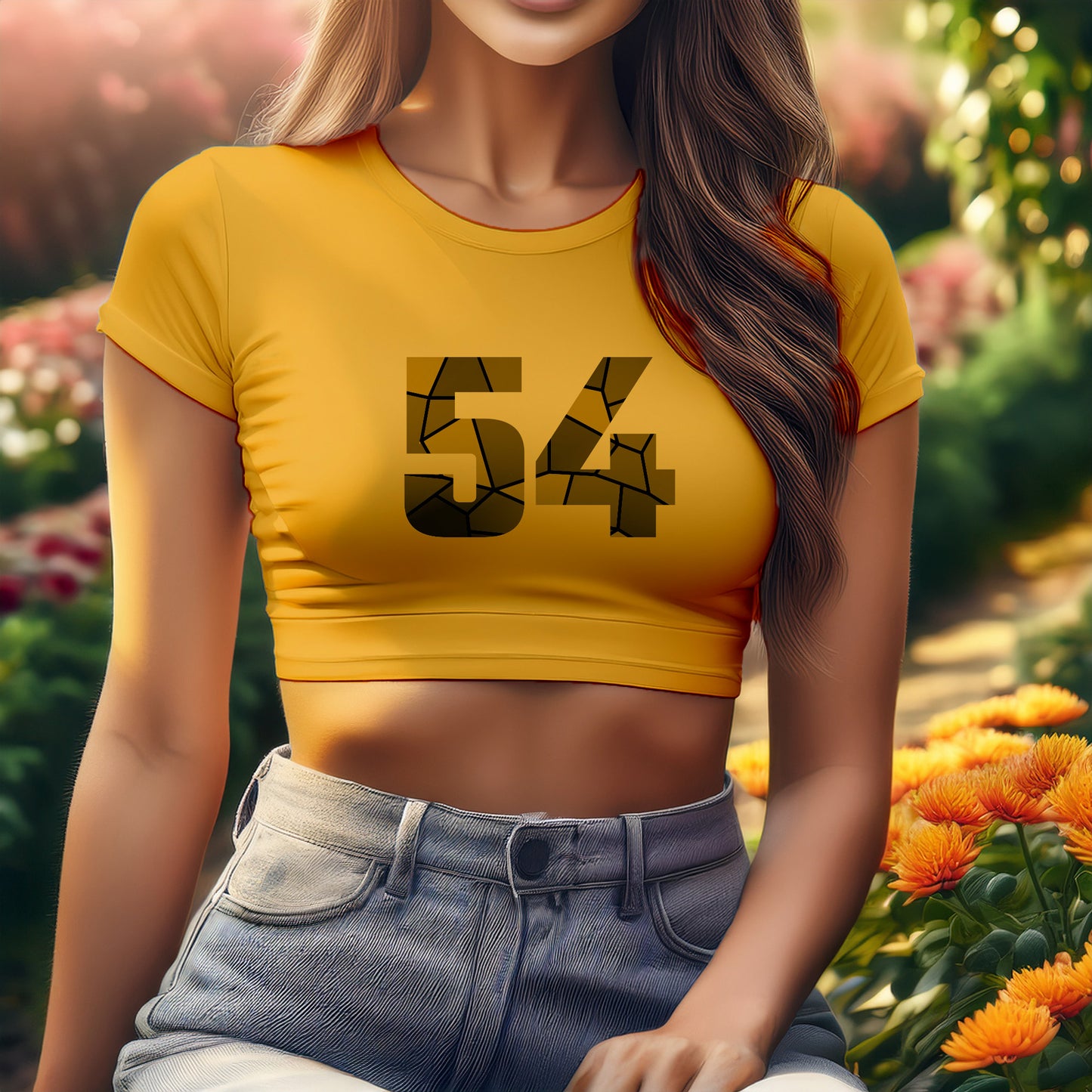 54 Number Women Crop Top (Golden Yellow)