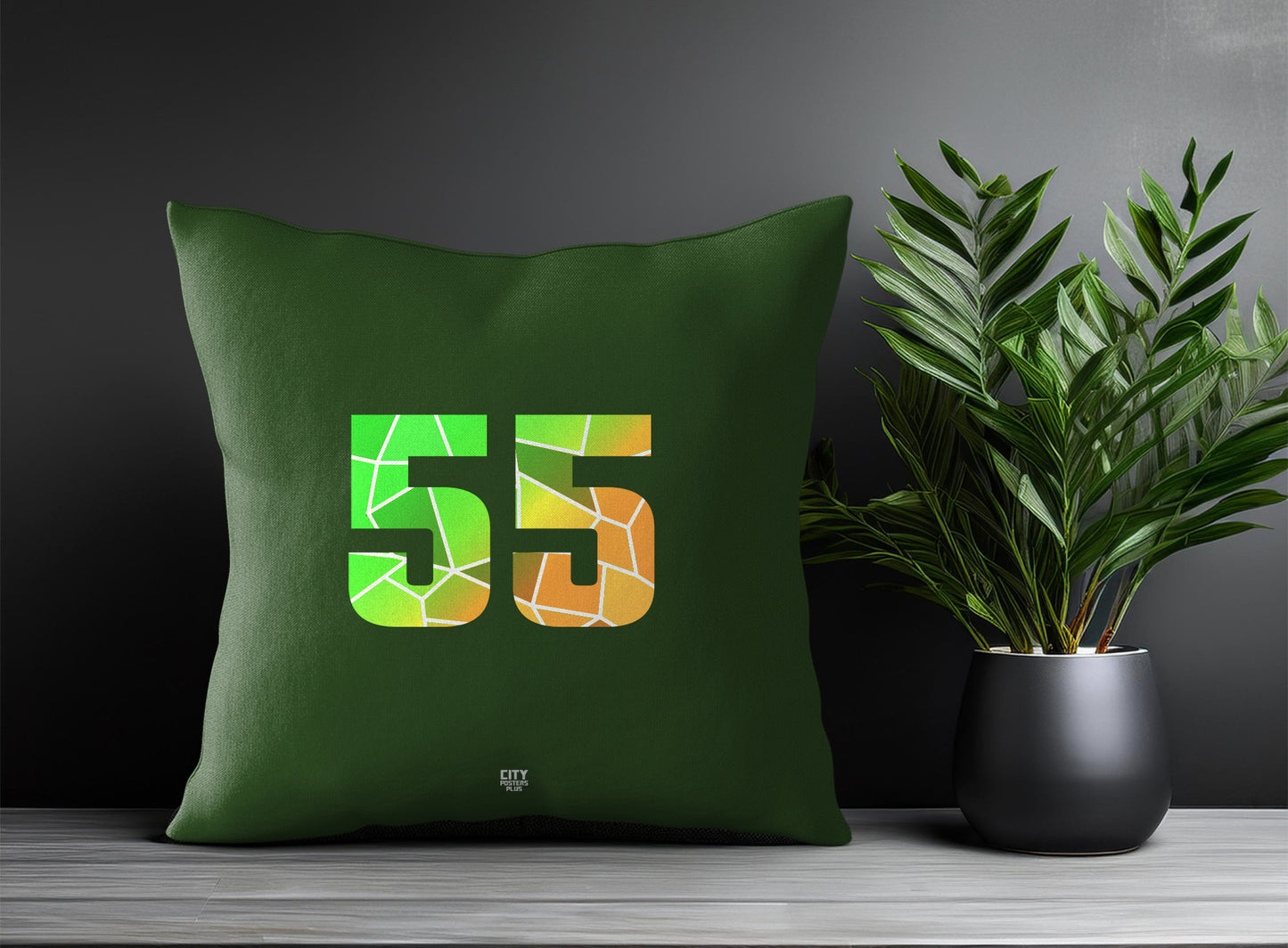 55 Number Pillow Case and Pillow Throw (Olive Green)