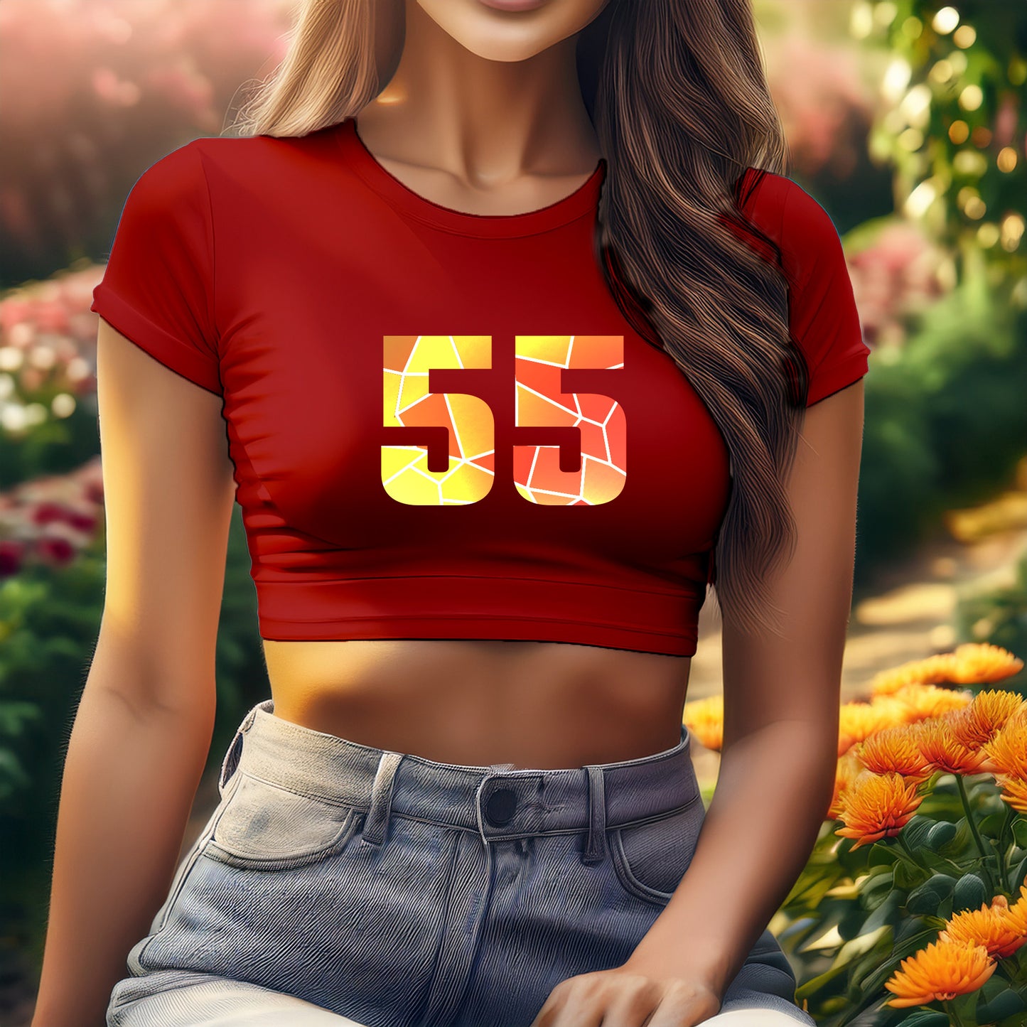 55 Number Women Crop Top (Red)