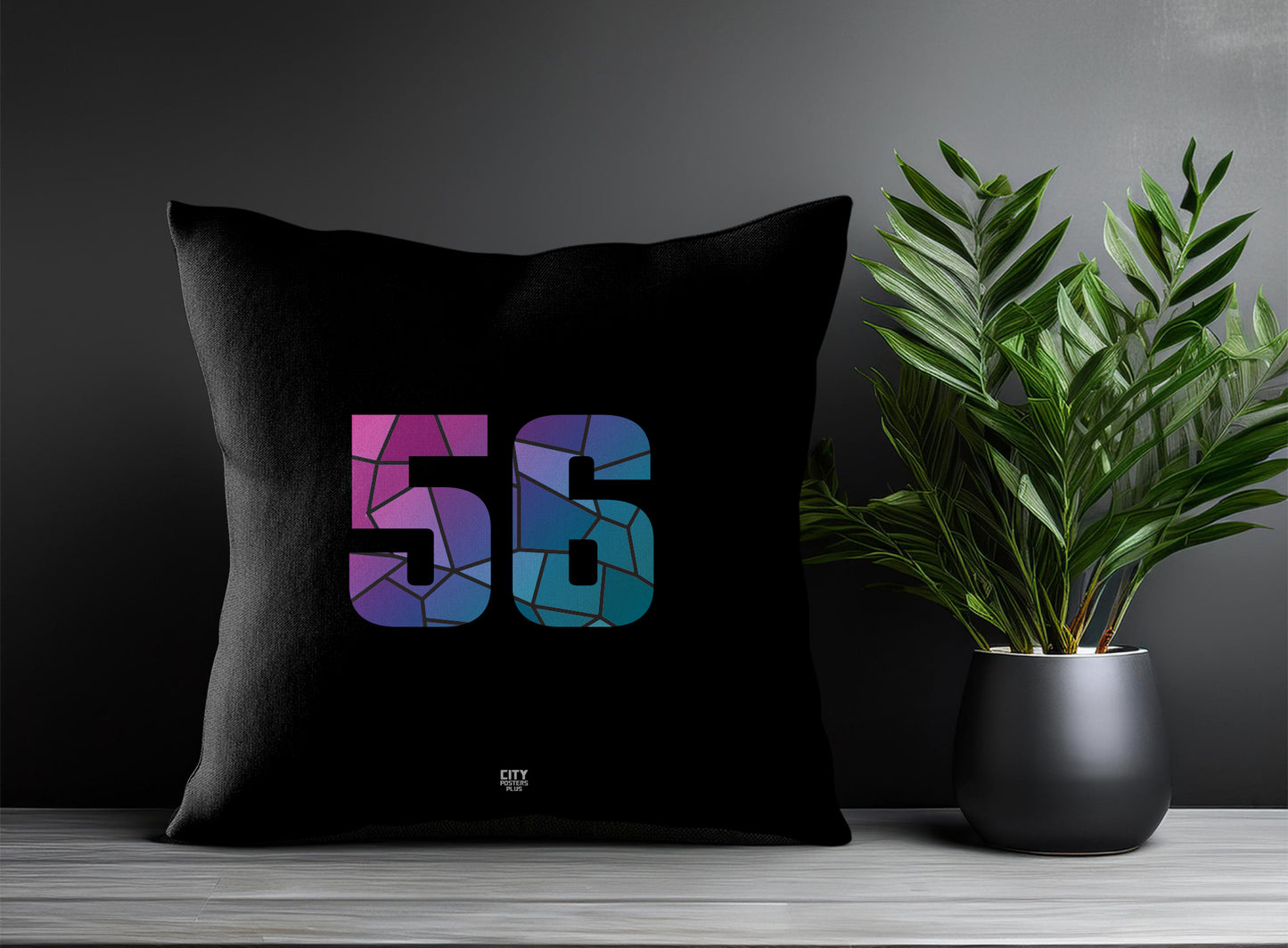 56 Number Pillow Case and Pillow Throw (Black)