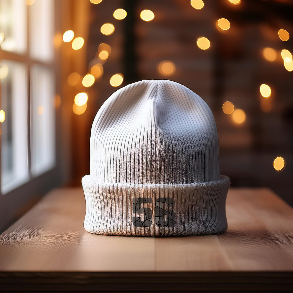 56 Number Cuffed Beanie (White)