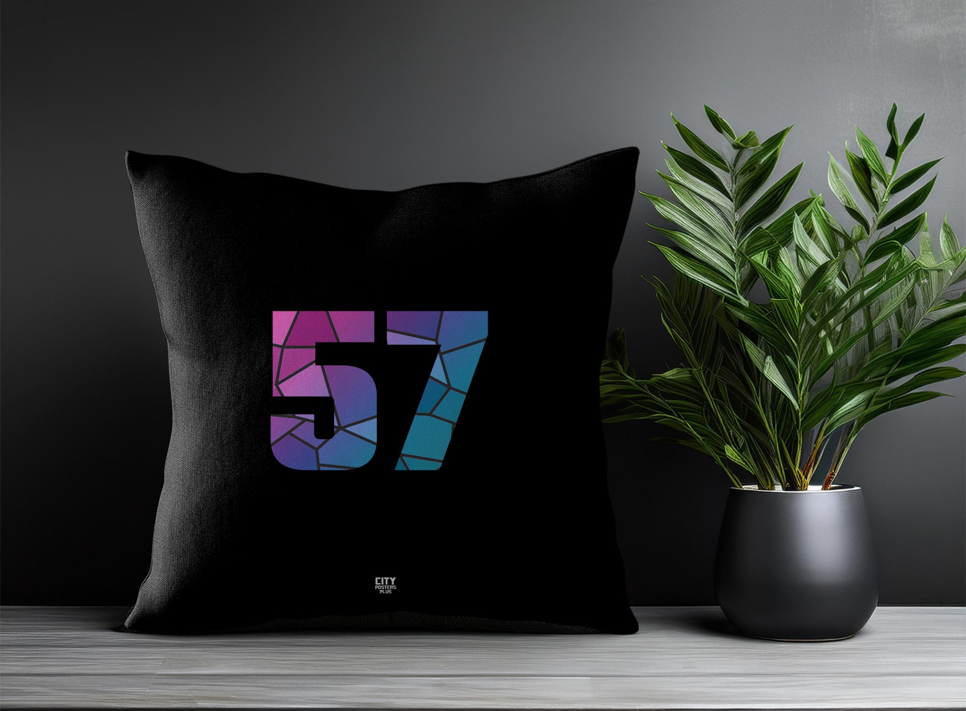 57 Number Pillow Case and Pillow Throw (Black)
