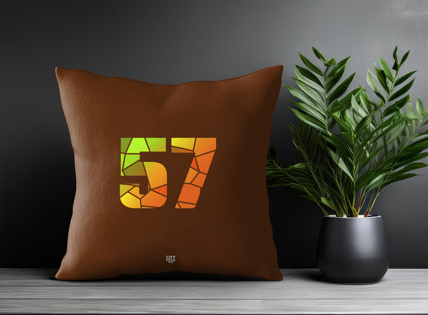 57 Number Pillow Case and Pillow Throw (Brown)