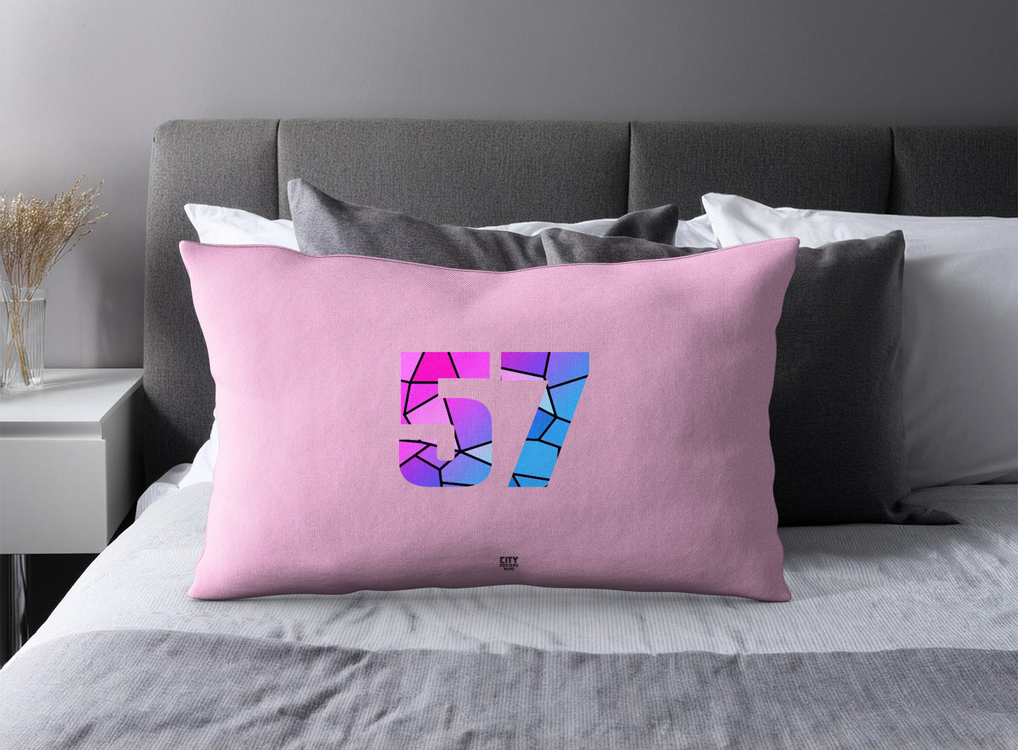 Print Deliver Plus 57 Number Pillow Case and Pillow Throw (Light Pink)