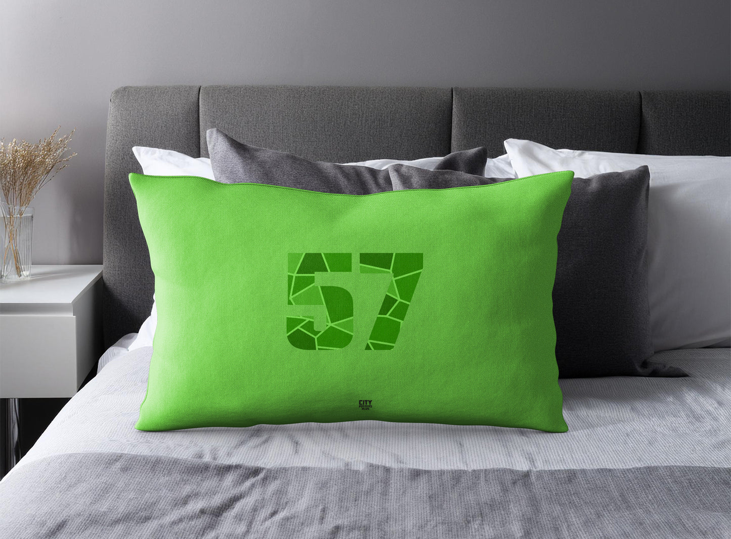 Print Deliver Plus 57 Number Pillow Case and Pillow Throw (Liril Green)
