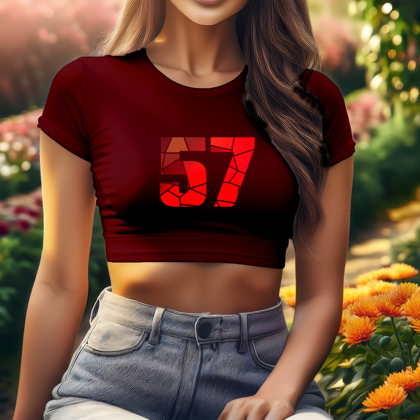 57 Number Women Crop Top (Maroon)