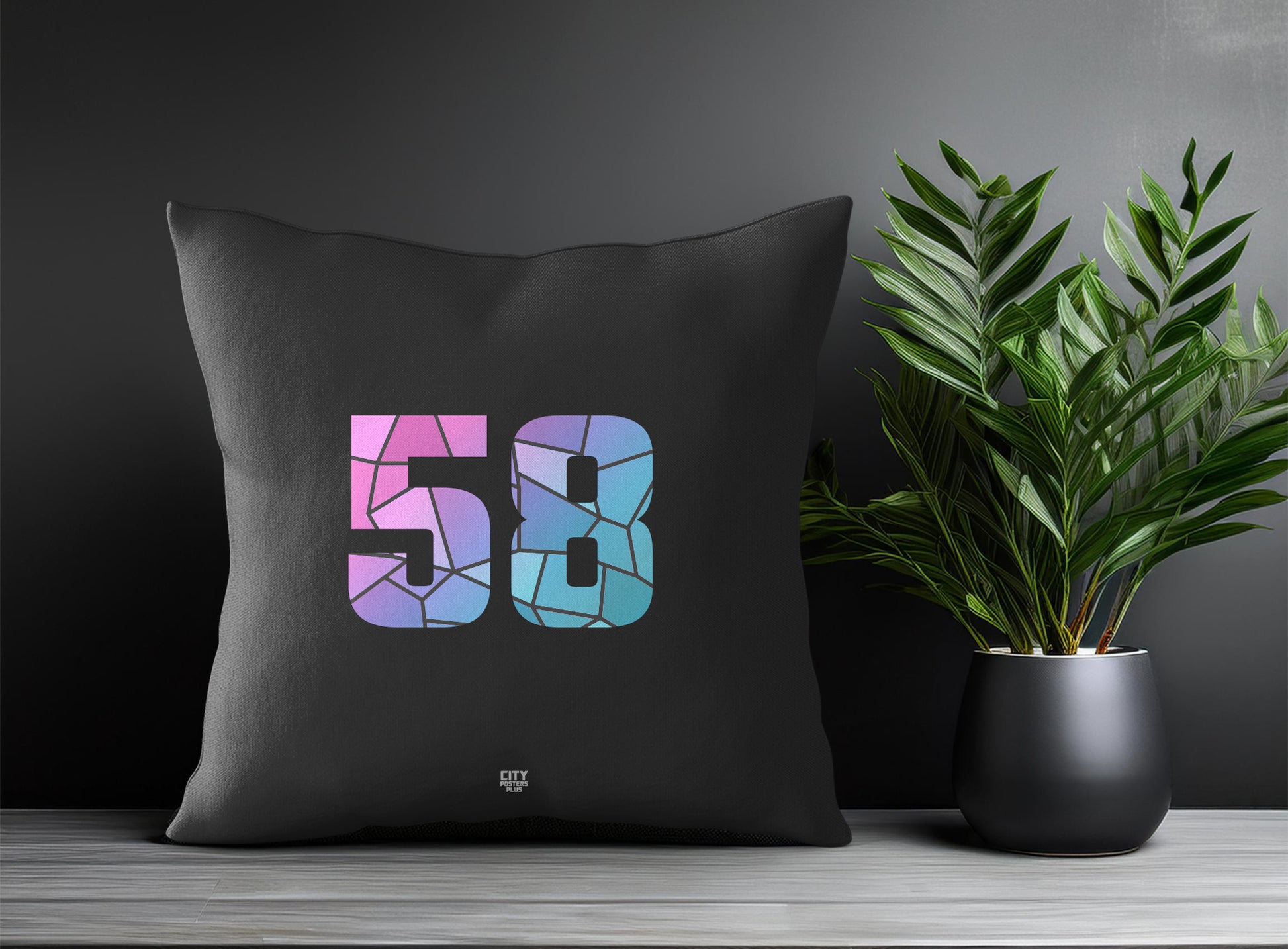 58 Number Pillow Case and Pillow Throw (Charcoal Grey)