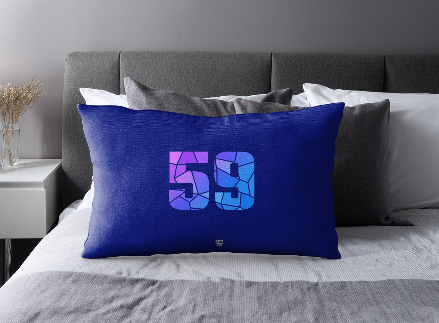 Print Deliver Plus 59 Number Pillow Case and Pillow Throw (Royal Blue)