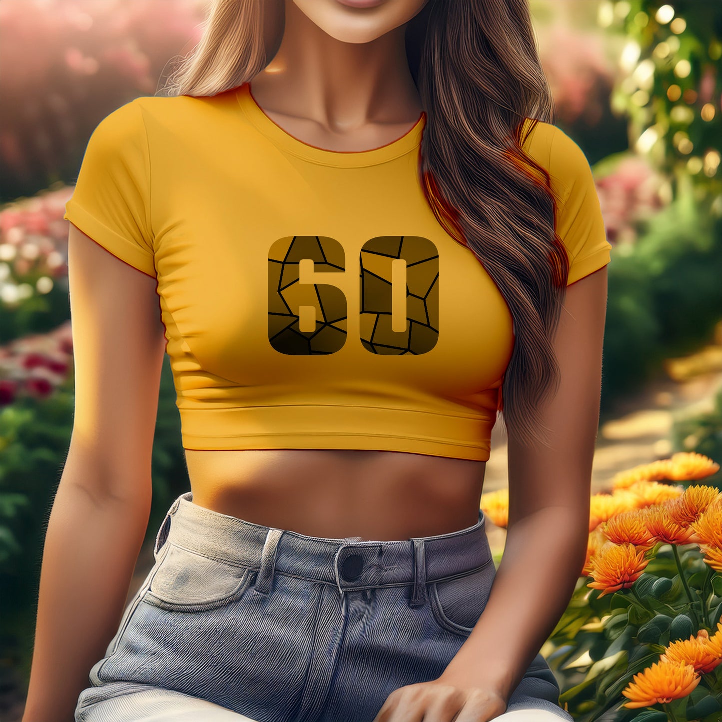 60 Number Women Crop Top (Golden Yellow)