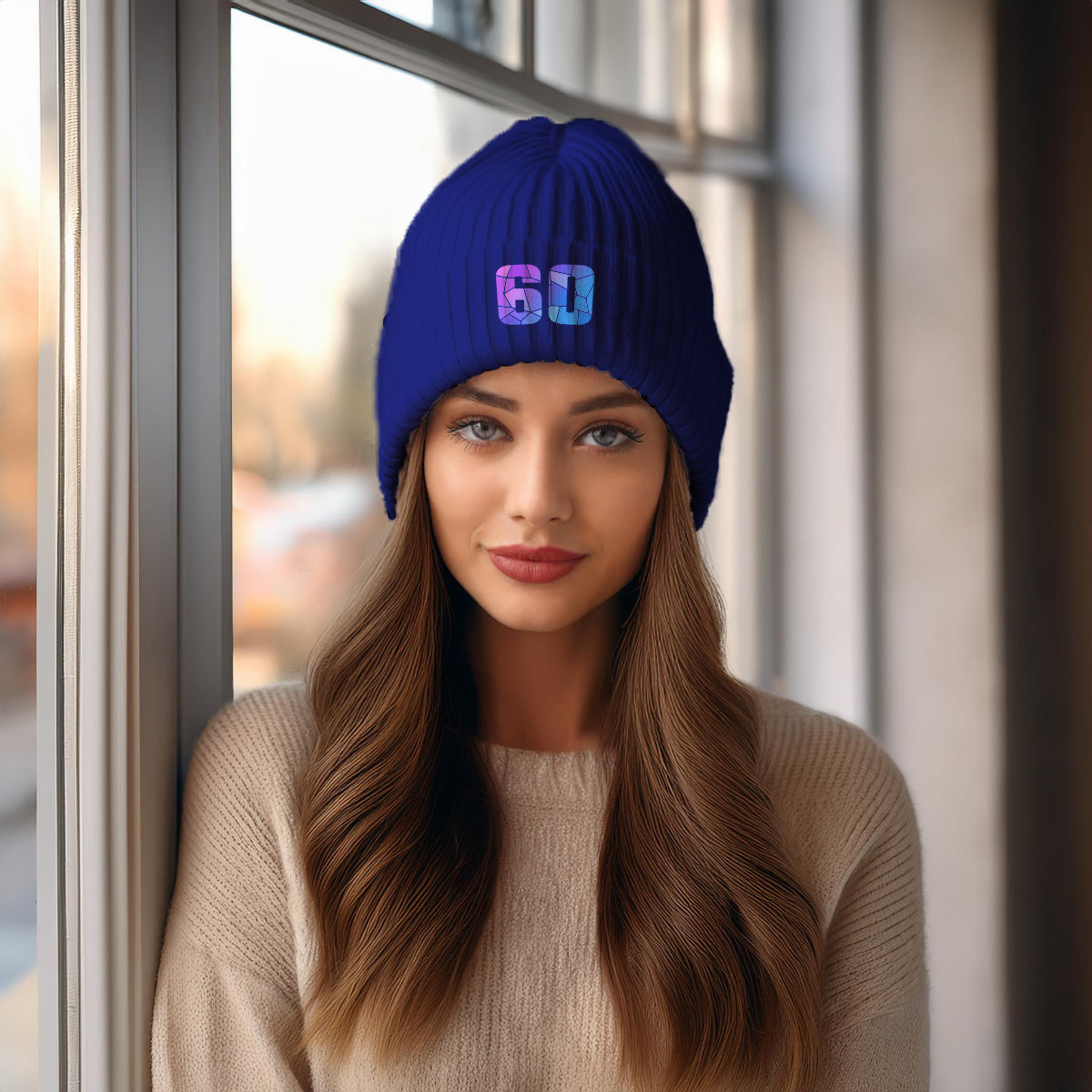 Beanies Plus 60 Number Cuffed Beanie (Royal)