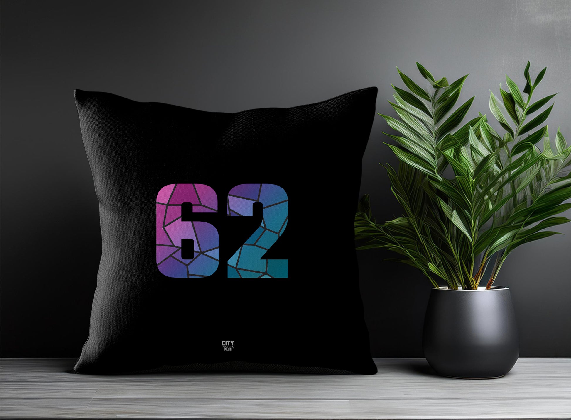 62 Number Pillow Case and Pillow Throw (Black)