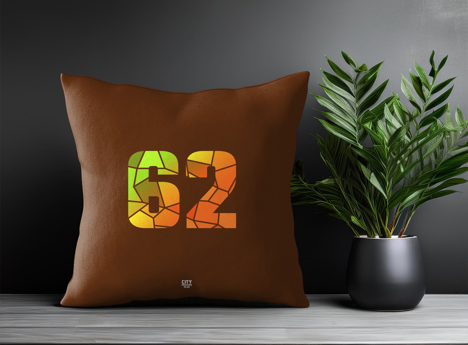 62 Number Pillow Case and Pillow Throw (Brown)