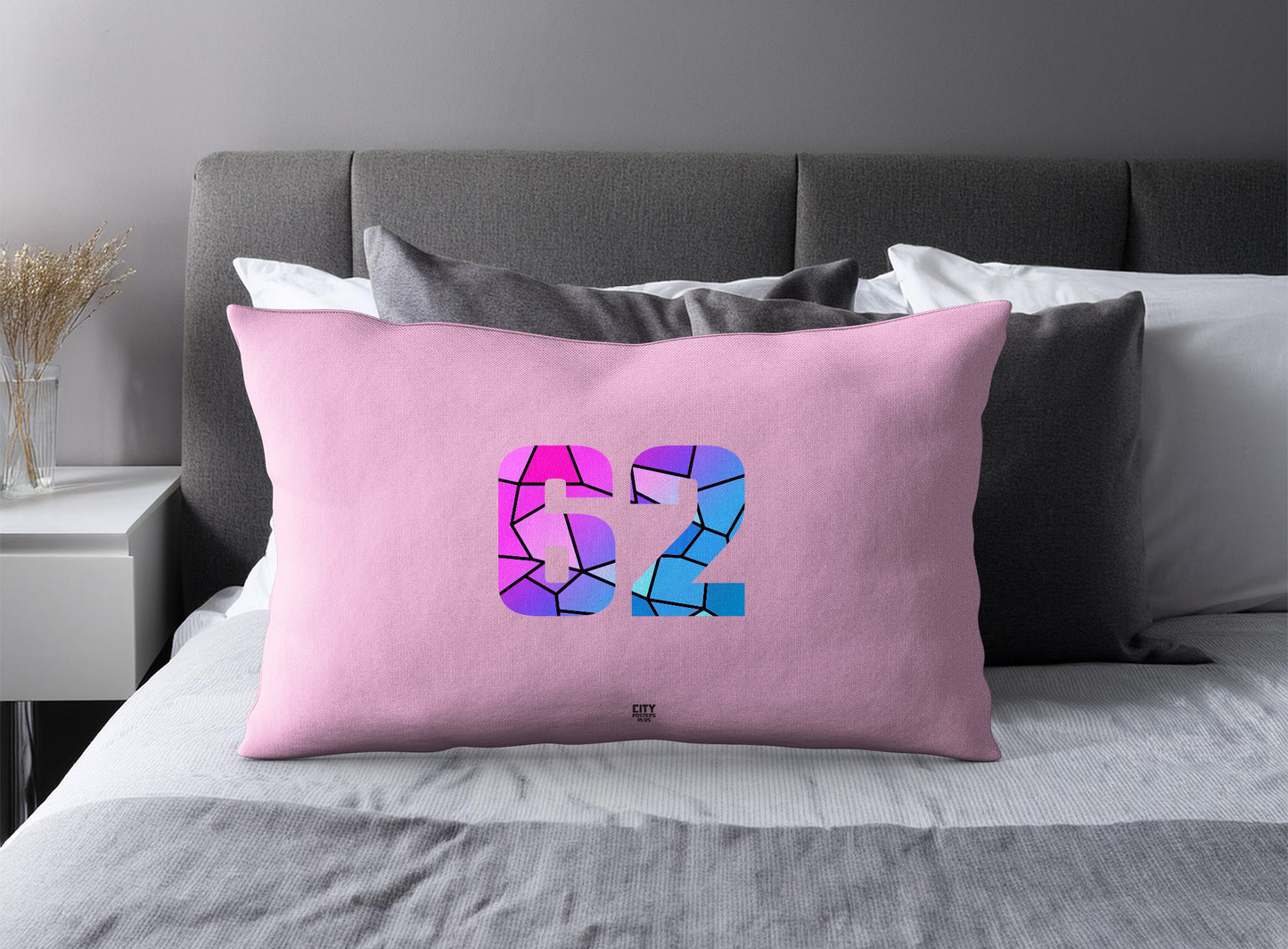 Print Deliver Plus 62 Number Pillow Case and Pillow Throw (Light Pink)