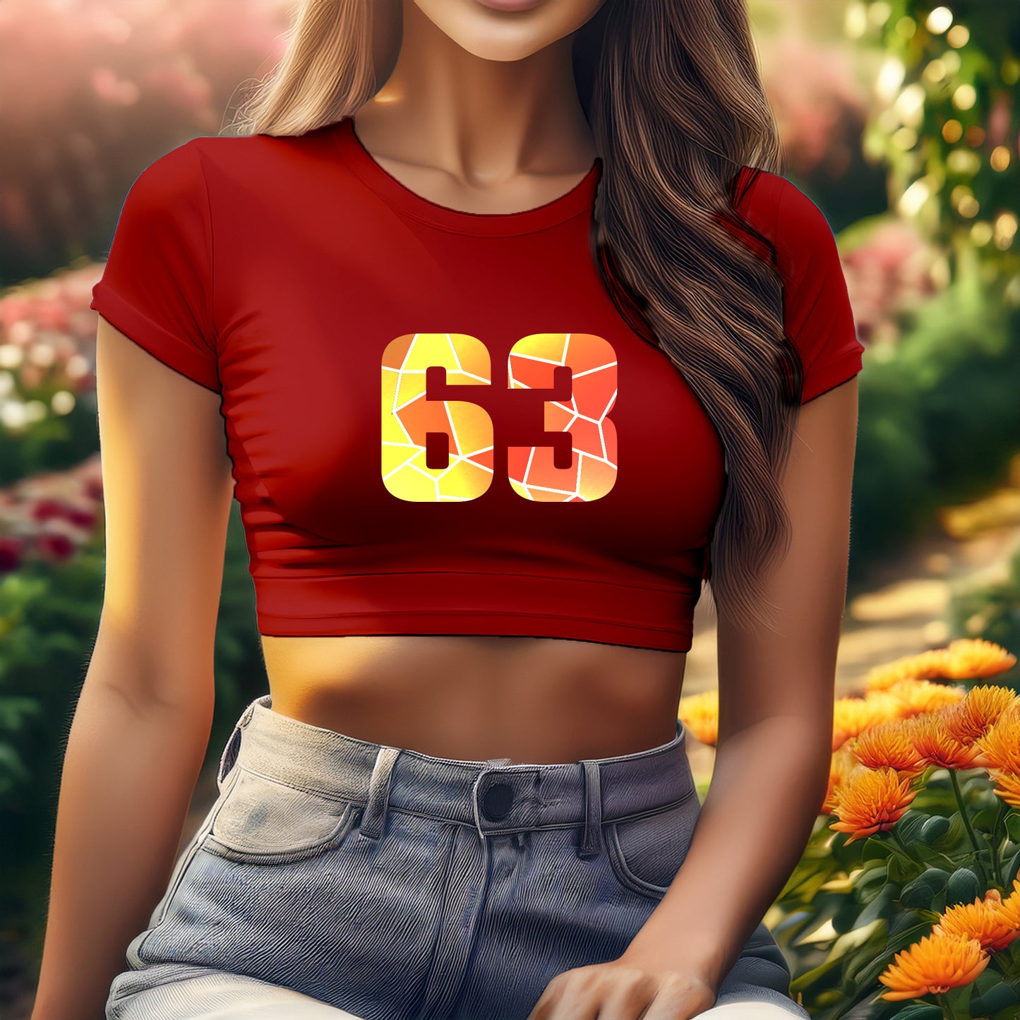 63 Number Women Crop Top (Red)