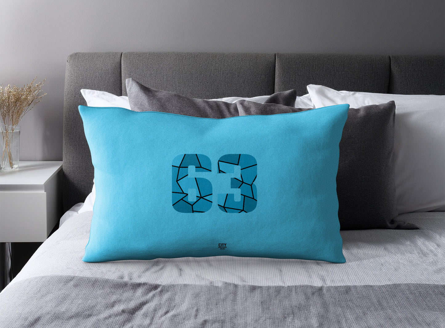 Print Deliver Plus 63 Number Pillow Case and Pillow Throw (Sky Blue)