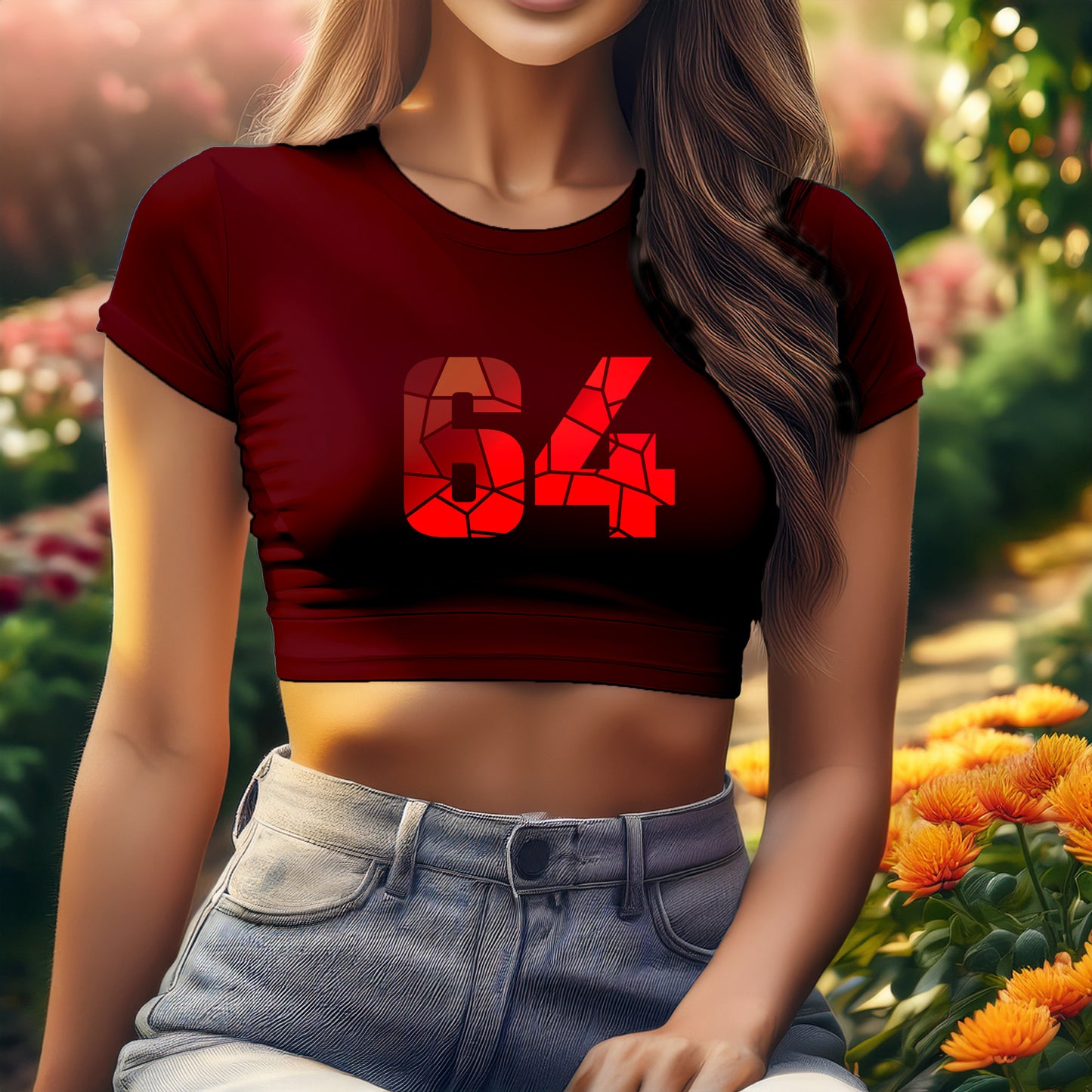 64 Number Women Crop Top (Maroon)