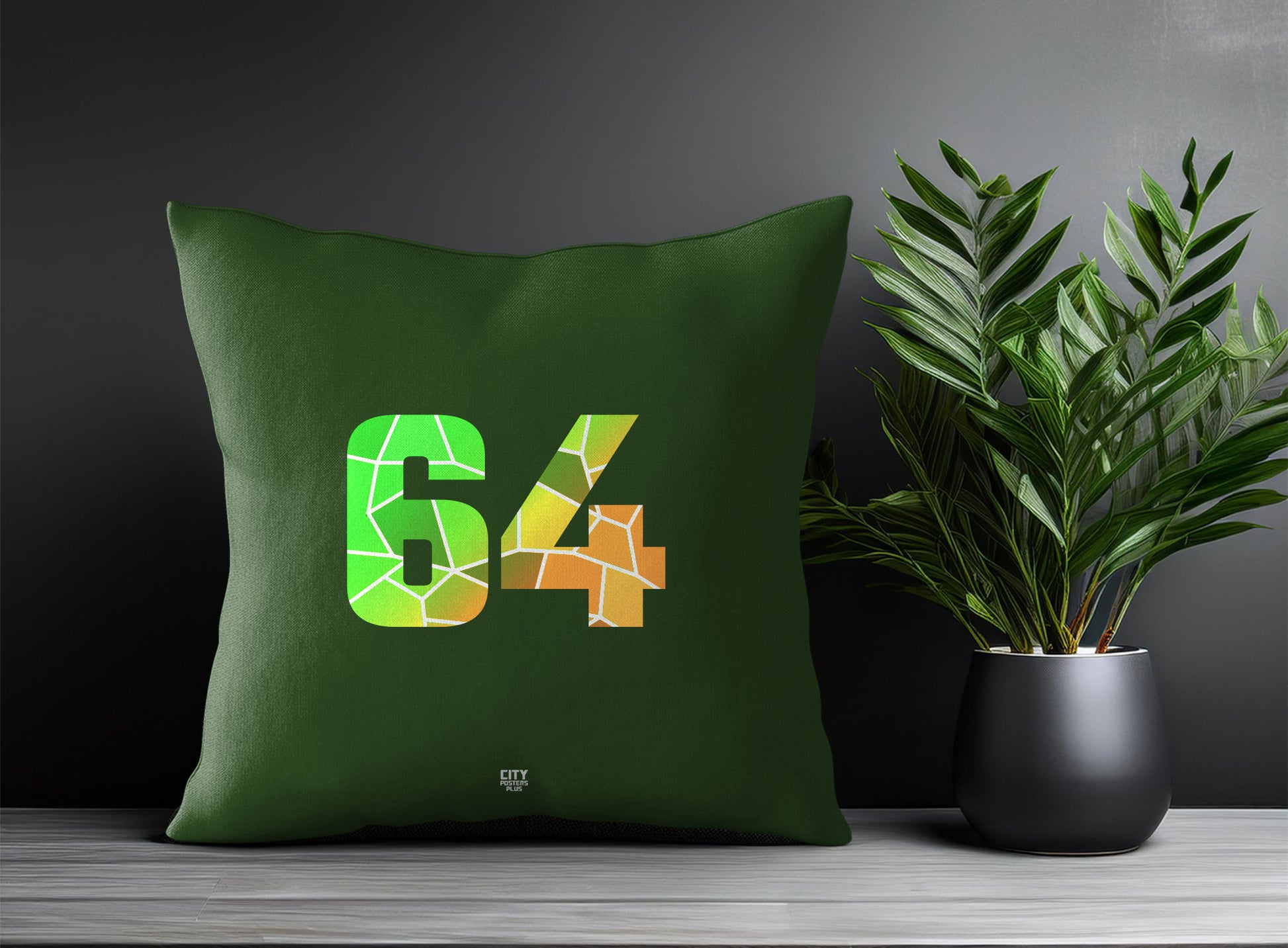 64 Number Pillow Case and Pillow Throw (Olive Green)