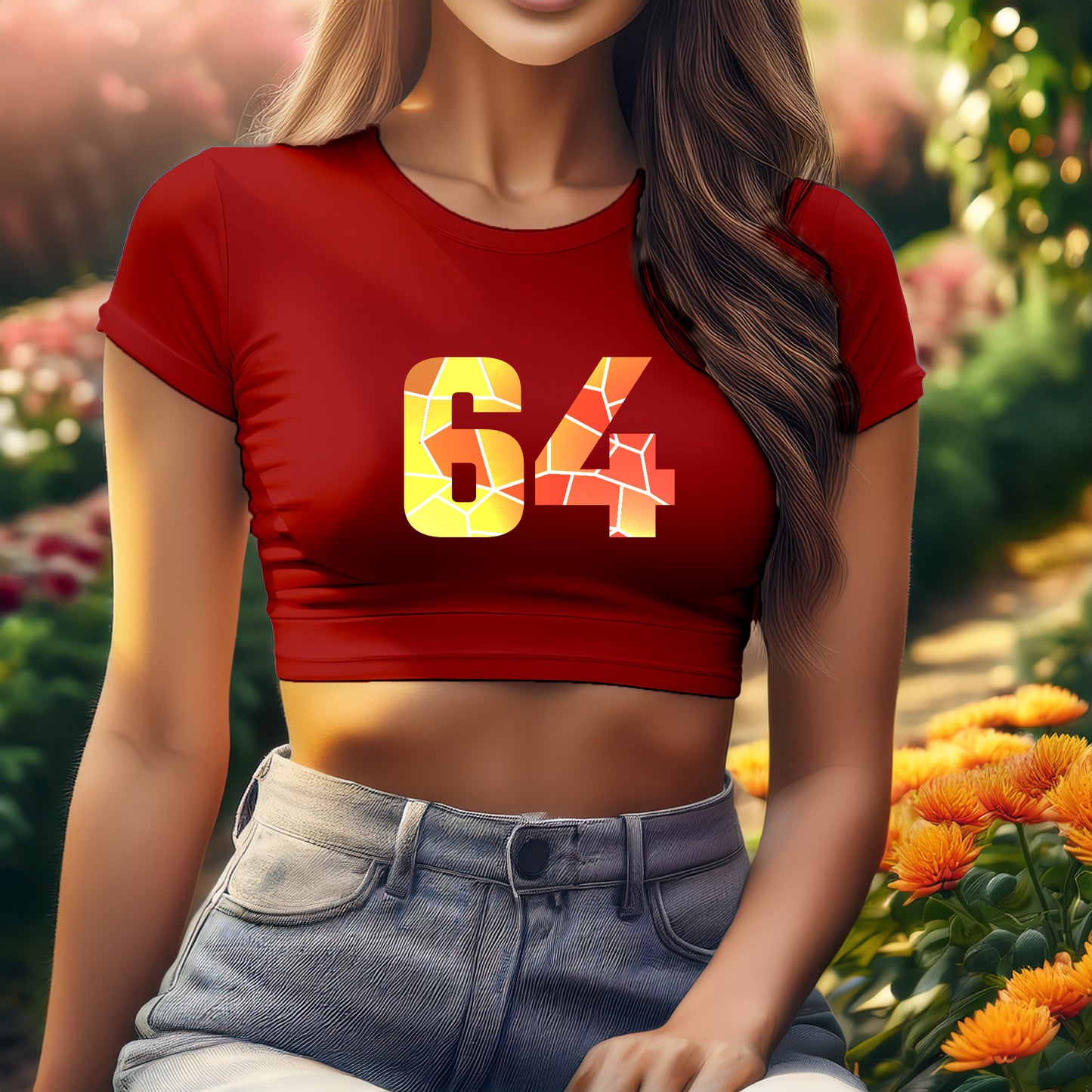 64 Number Women Crop Top (Red)
