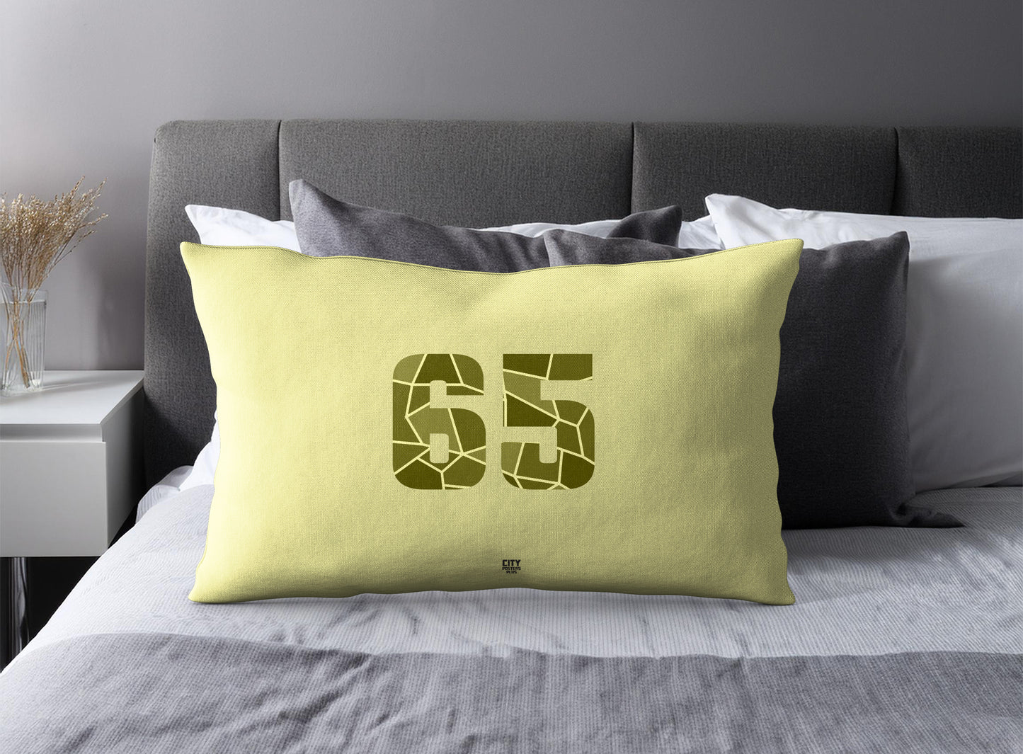 Print Deliver Plus 65 Number Pillow Case and Pillow Throw (Butter Yellow)