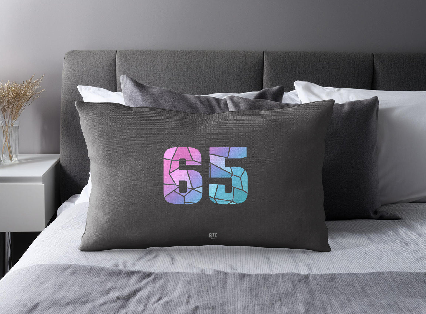 Print Deliver Plus 65 Number Pillow Case and Pillow Throw (Charcoal Grey)